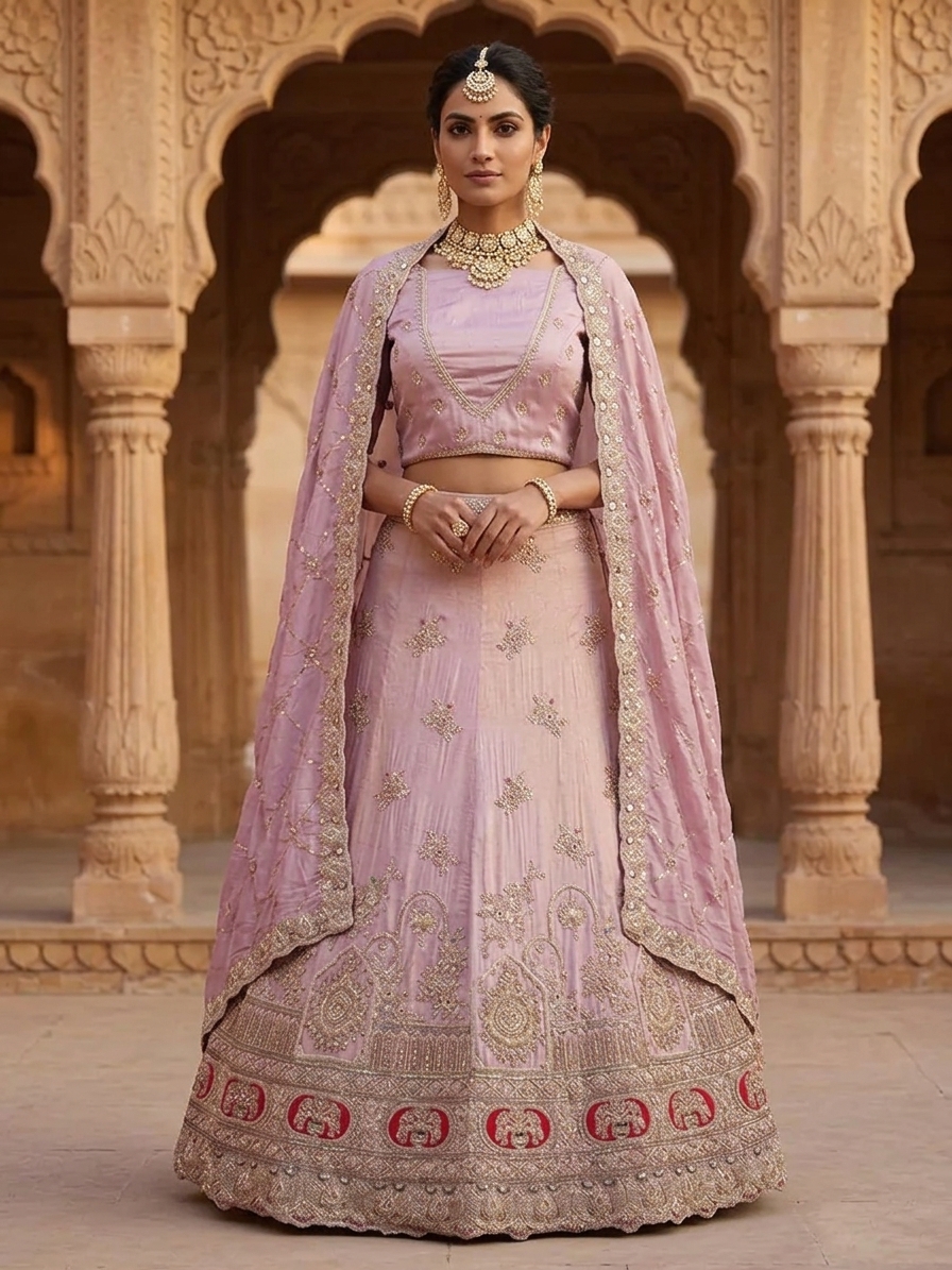 Lavender Embroidered Bridal Lehenga Set