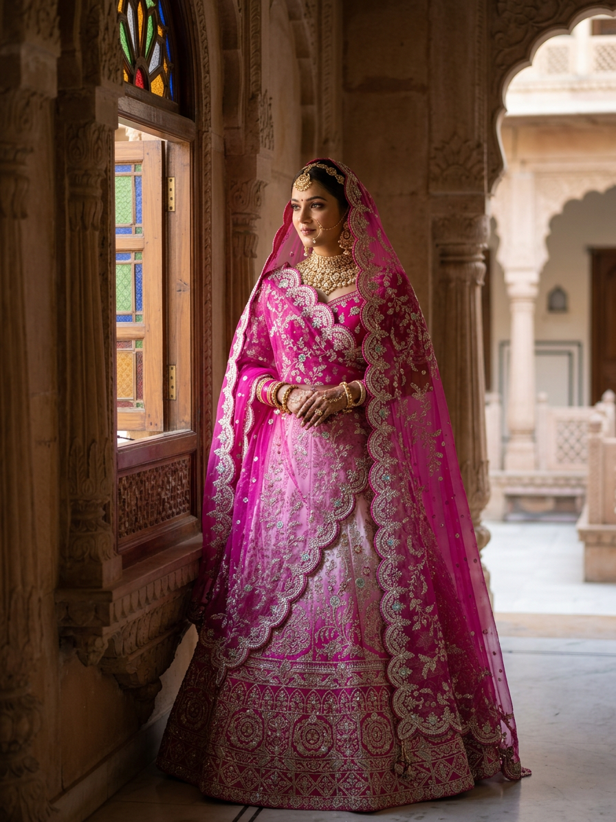 Roshan Zari Pink Bridal Lehenga Set