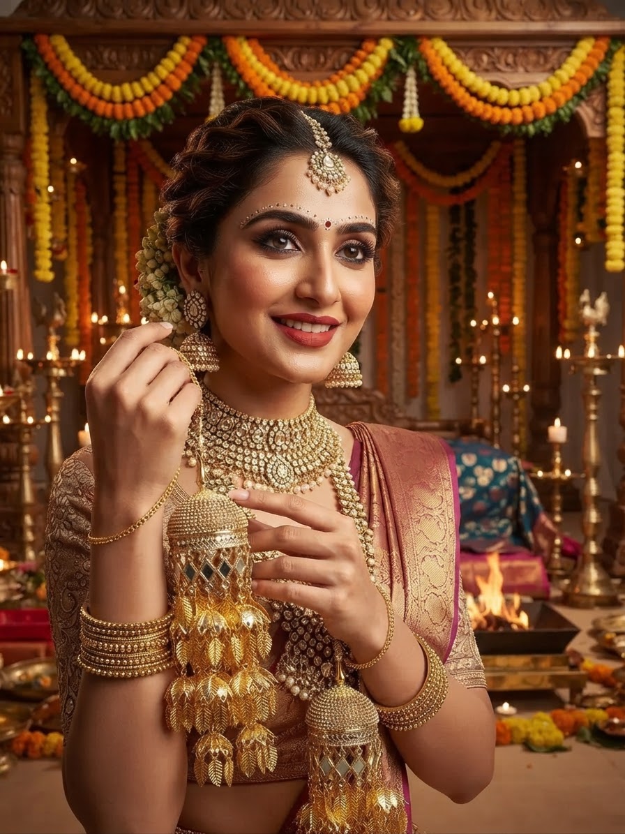 Gold Stone-Embellished Bridal Kaleera