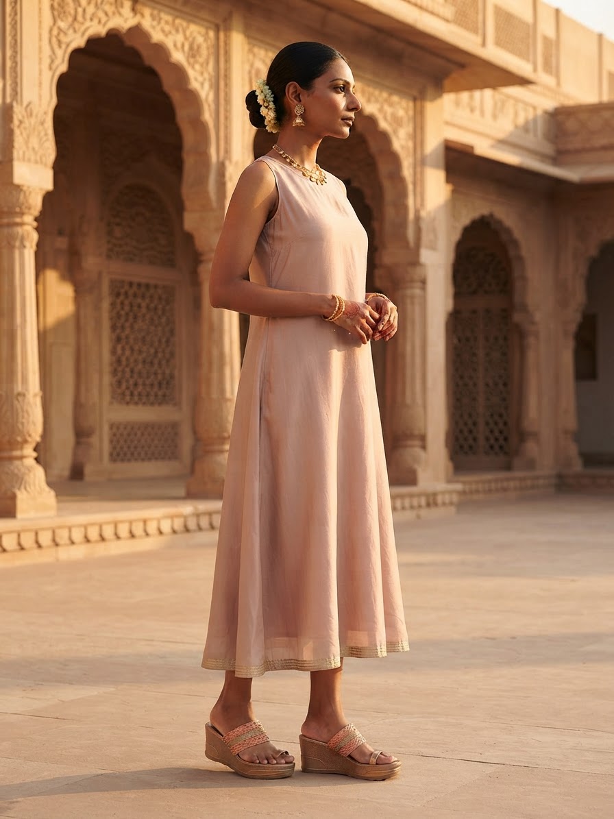 Festive woman wearing it · Palace courtyard