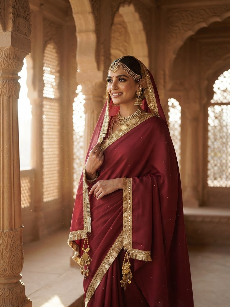 Maroon Pashmina Shawl with Gold Border