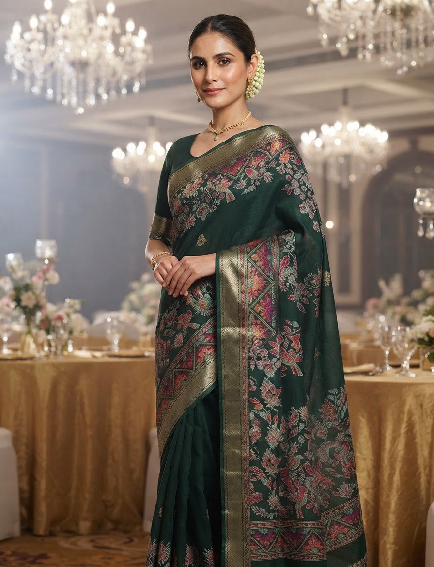 Green Cotton Silk Printed Saree