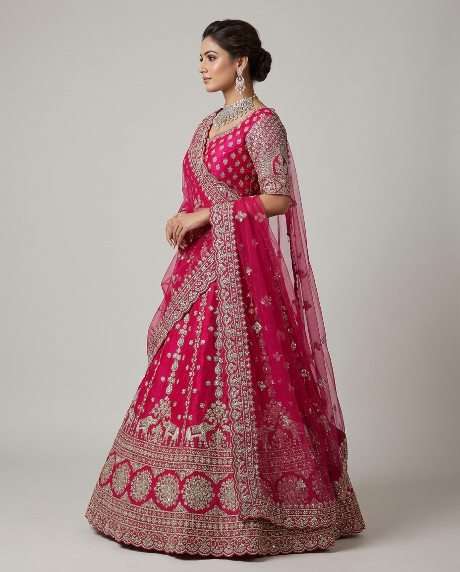 Bridal Lehnga - Anas - 1382 — Model — right side view