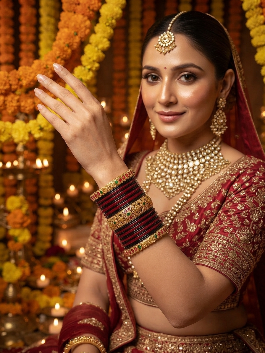Traditional Red and Green Lakh Chura Set