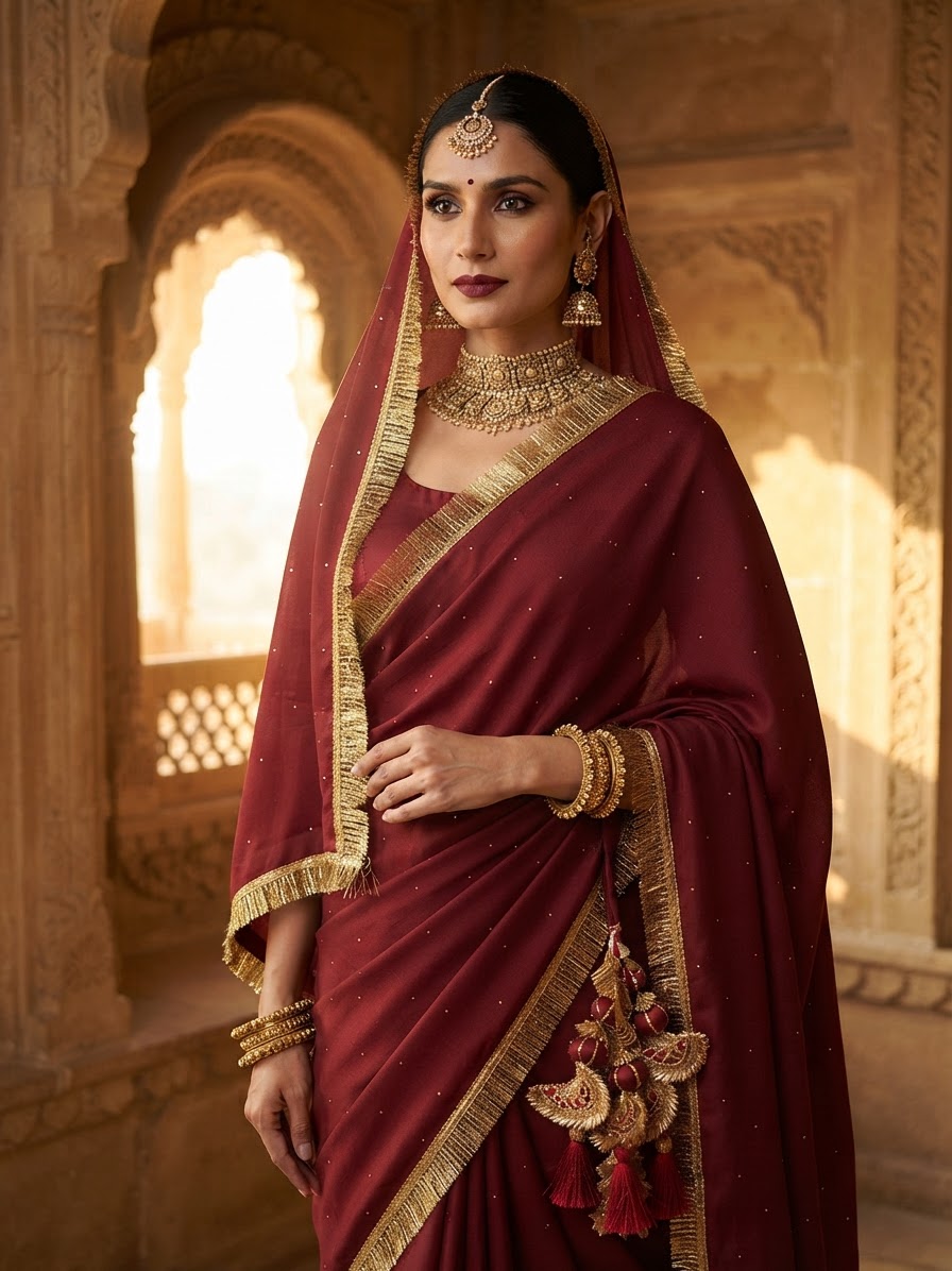 Maroon Pashmina Shawl with Gota Patti