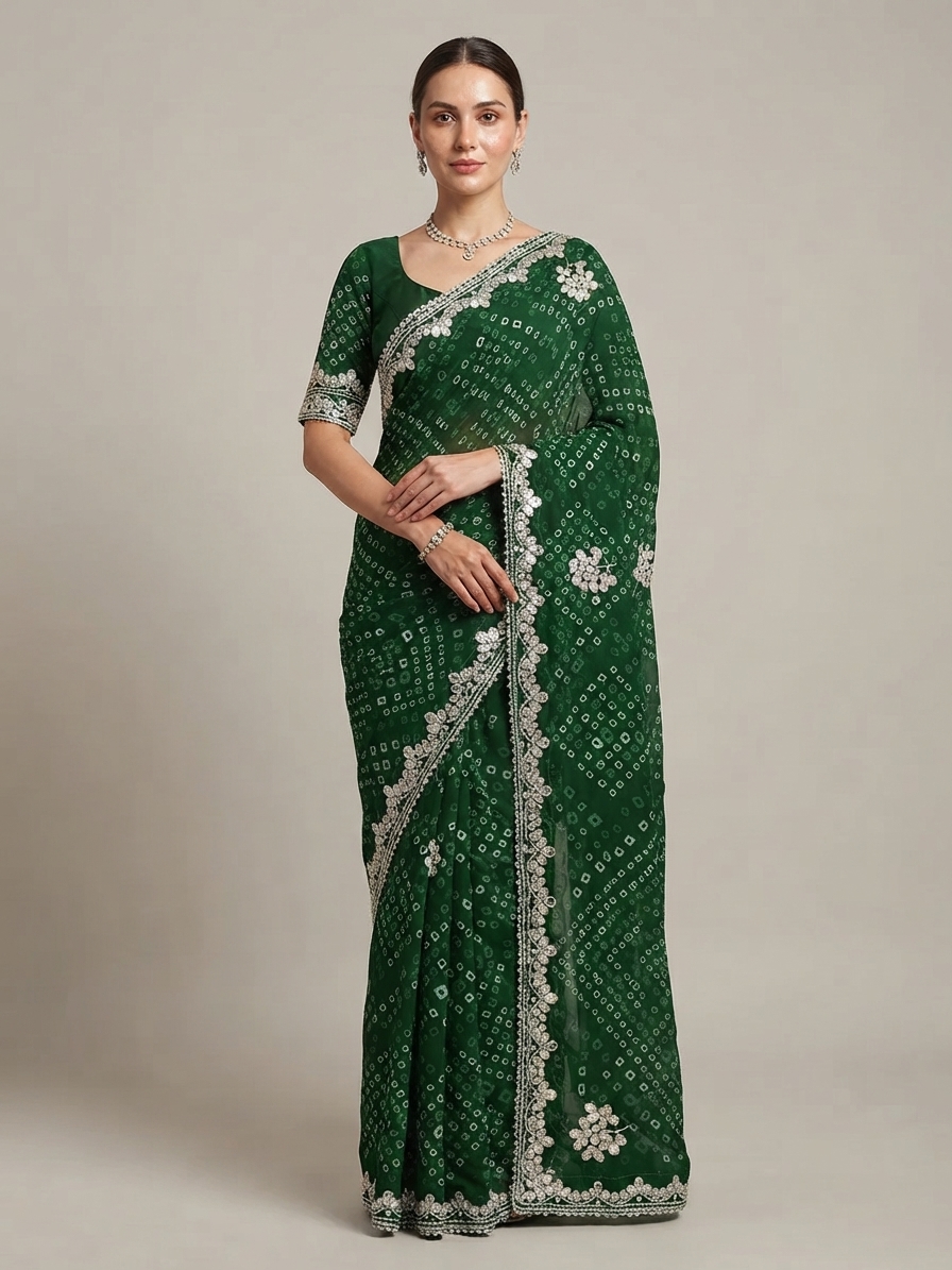 Bandhani Saree — Model — front view