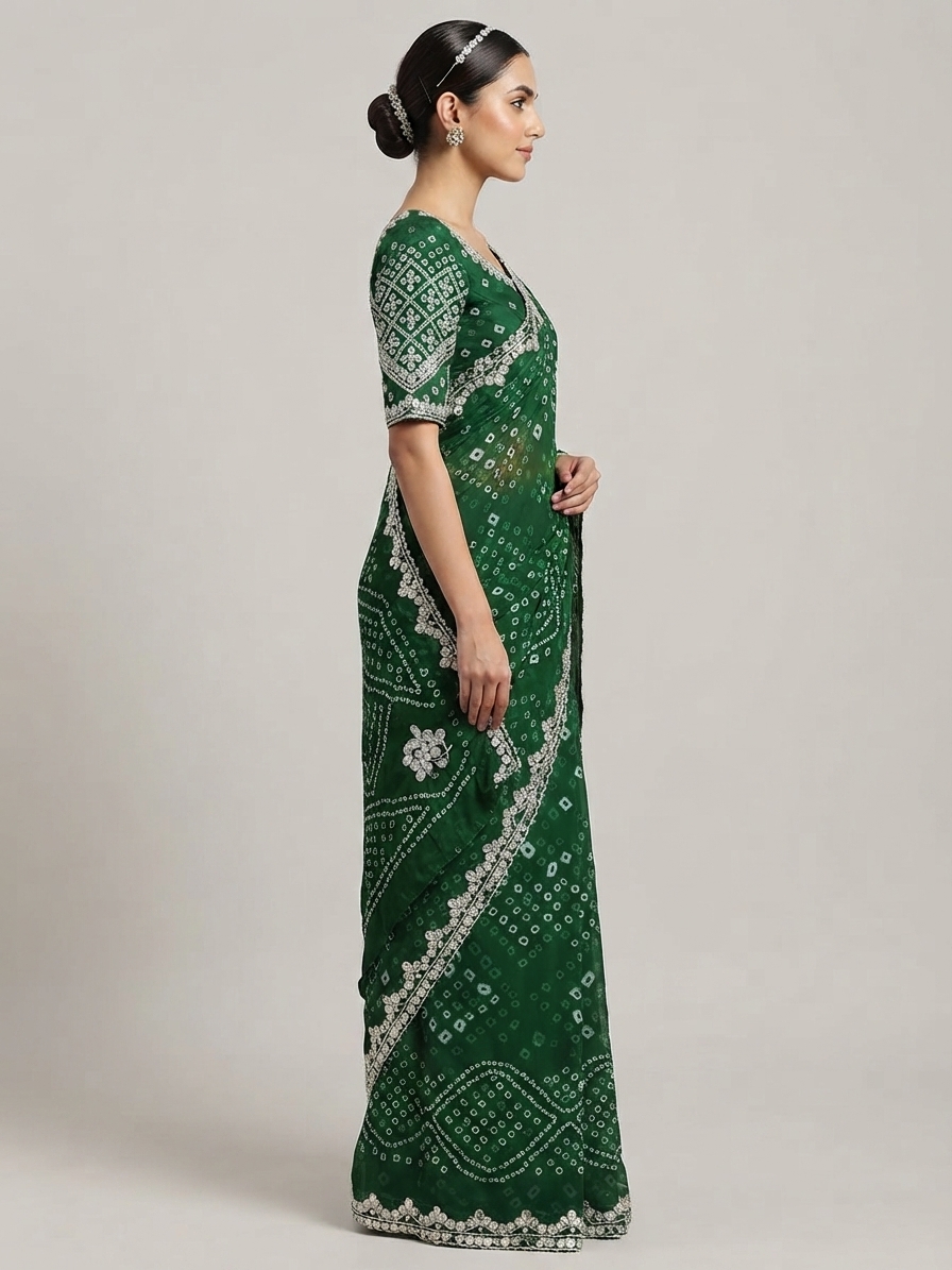 Bandhani Saree — Model — right side view