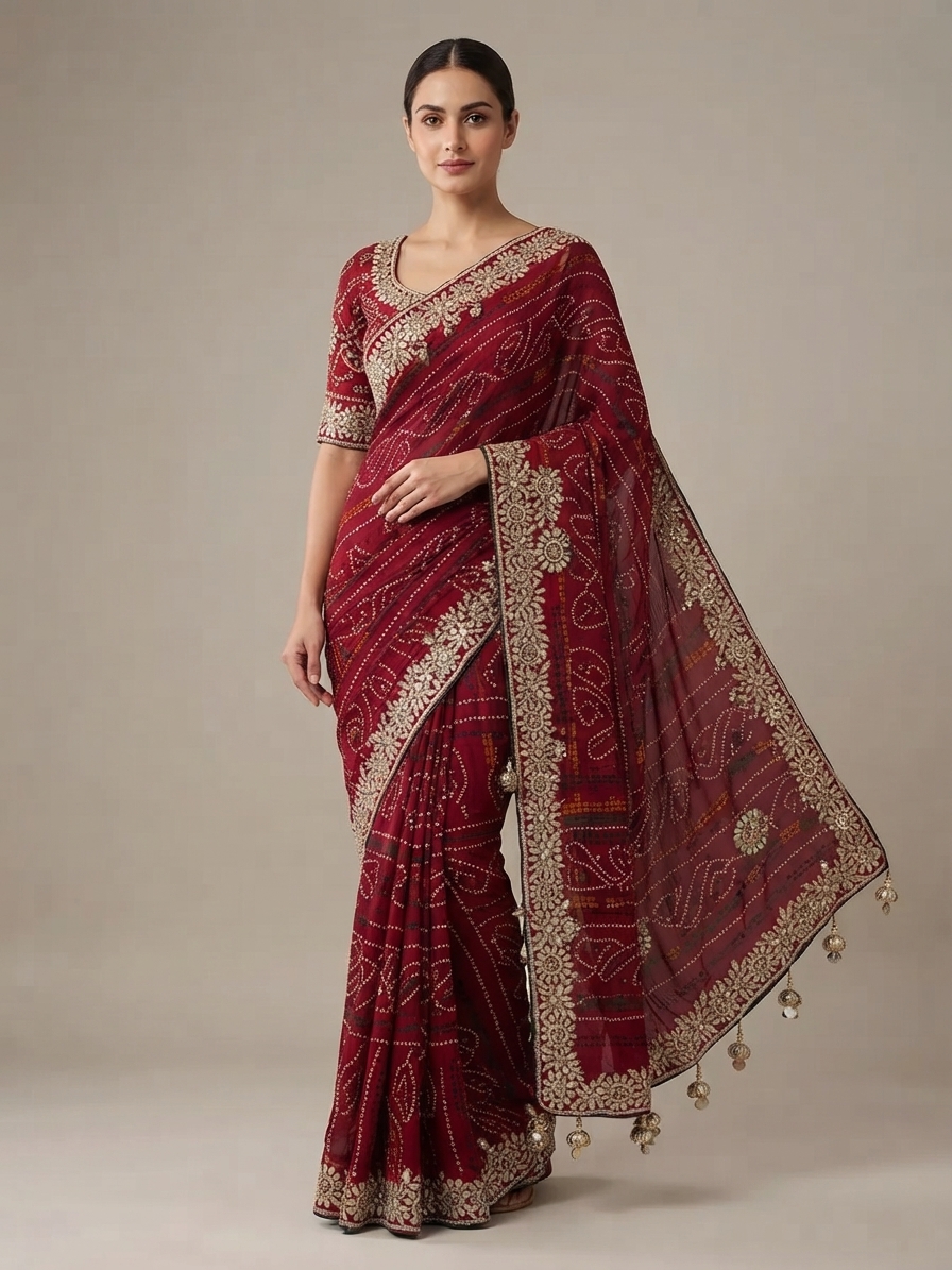 Bandhani Saree — Model — front view