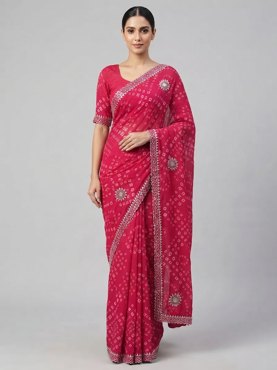 Bandhani Saree — Model — front view