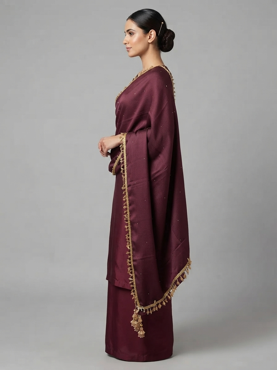 Wine Pashmina Shawl with Kundan Embellishments