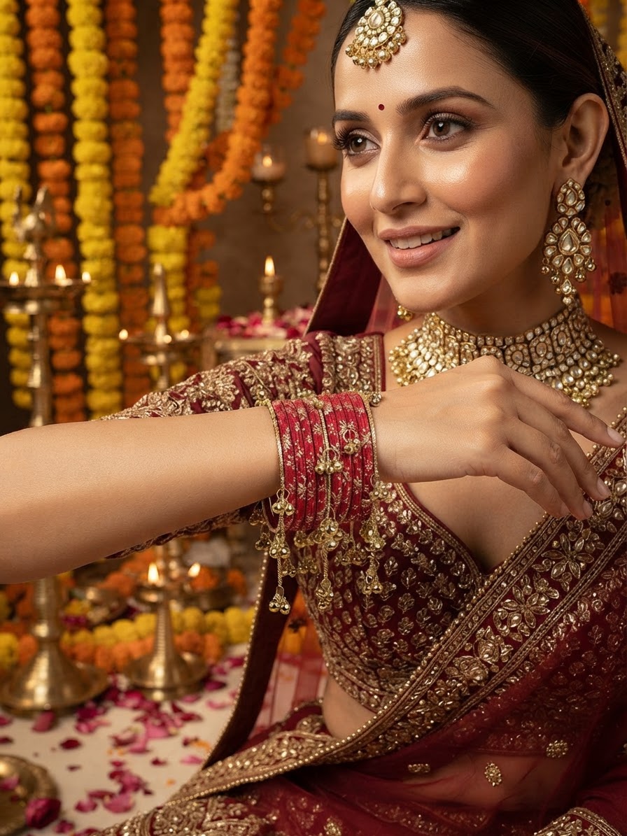 Red Embellished Kanch Churi Bangle Set