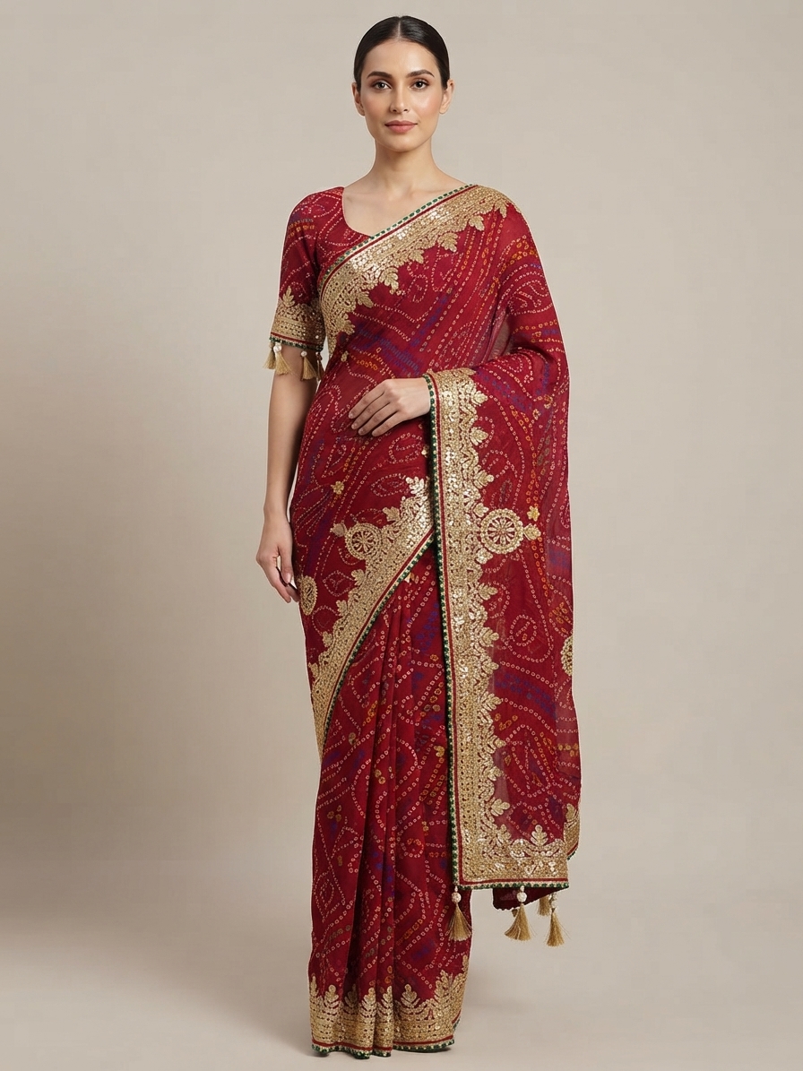 Bandhani Saree — Model — front view