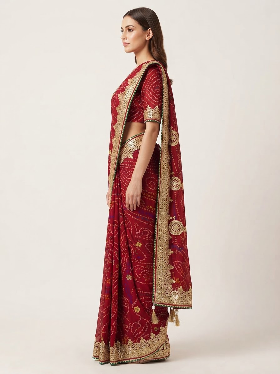 Bandhani Saree — Model — right side view