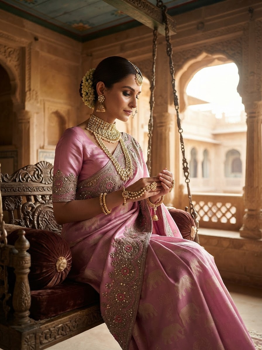Pink Banarasi Silk Designer Saree
