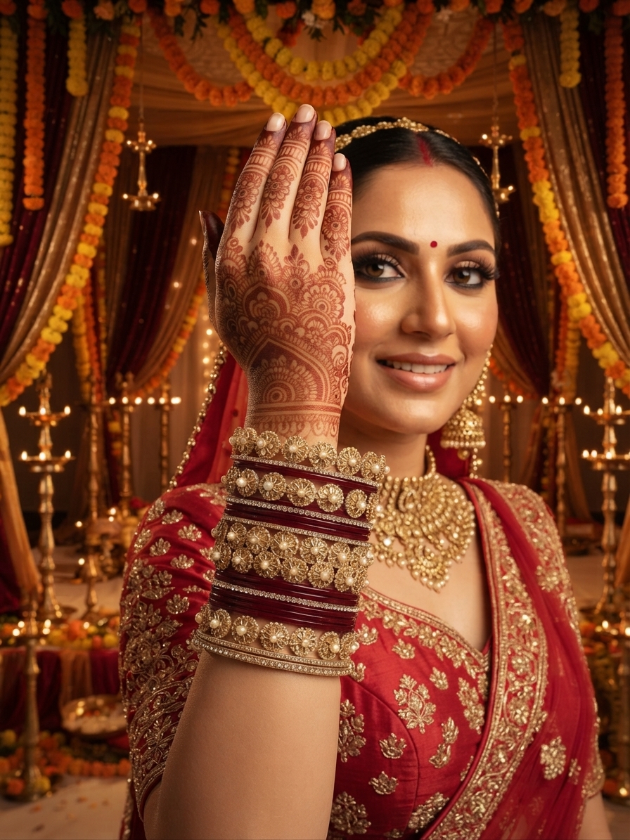 Maroon & Gold Lakh Chura Bridal Bangle Set