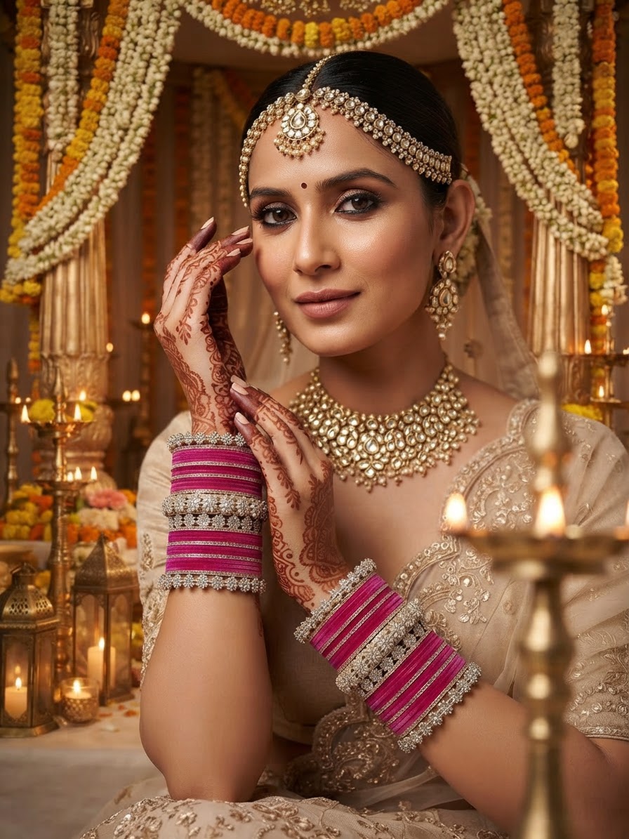 Rani Pink Velvet Bangle Set