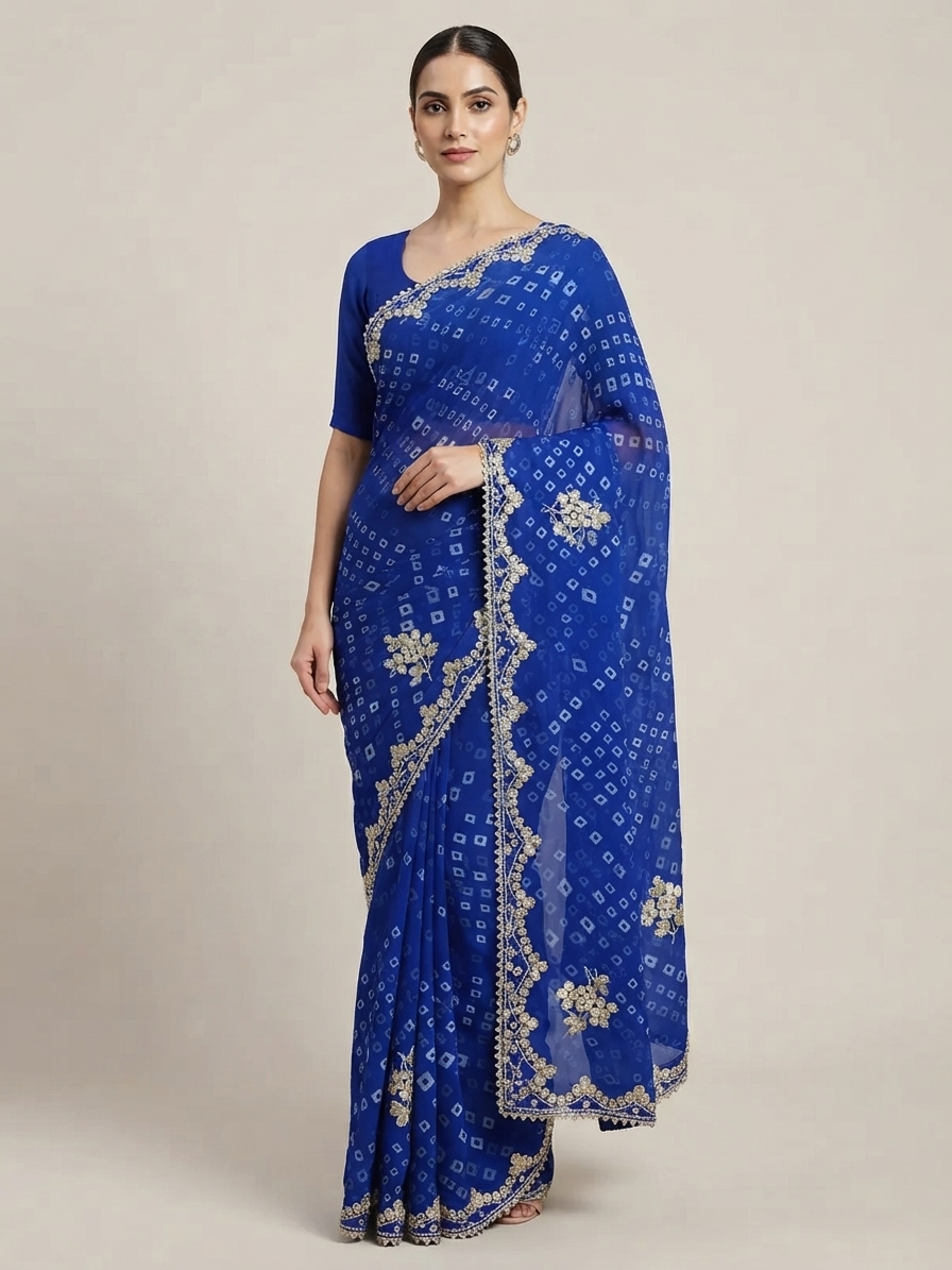 Bandhani Saree — Model — front view