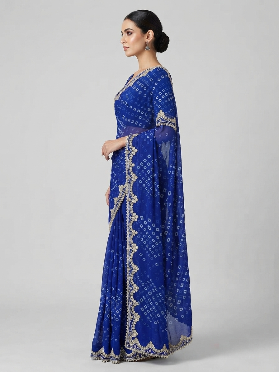 Bandhani Saree — Model — left side view