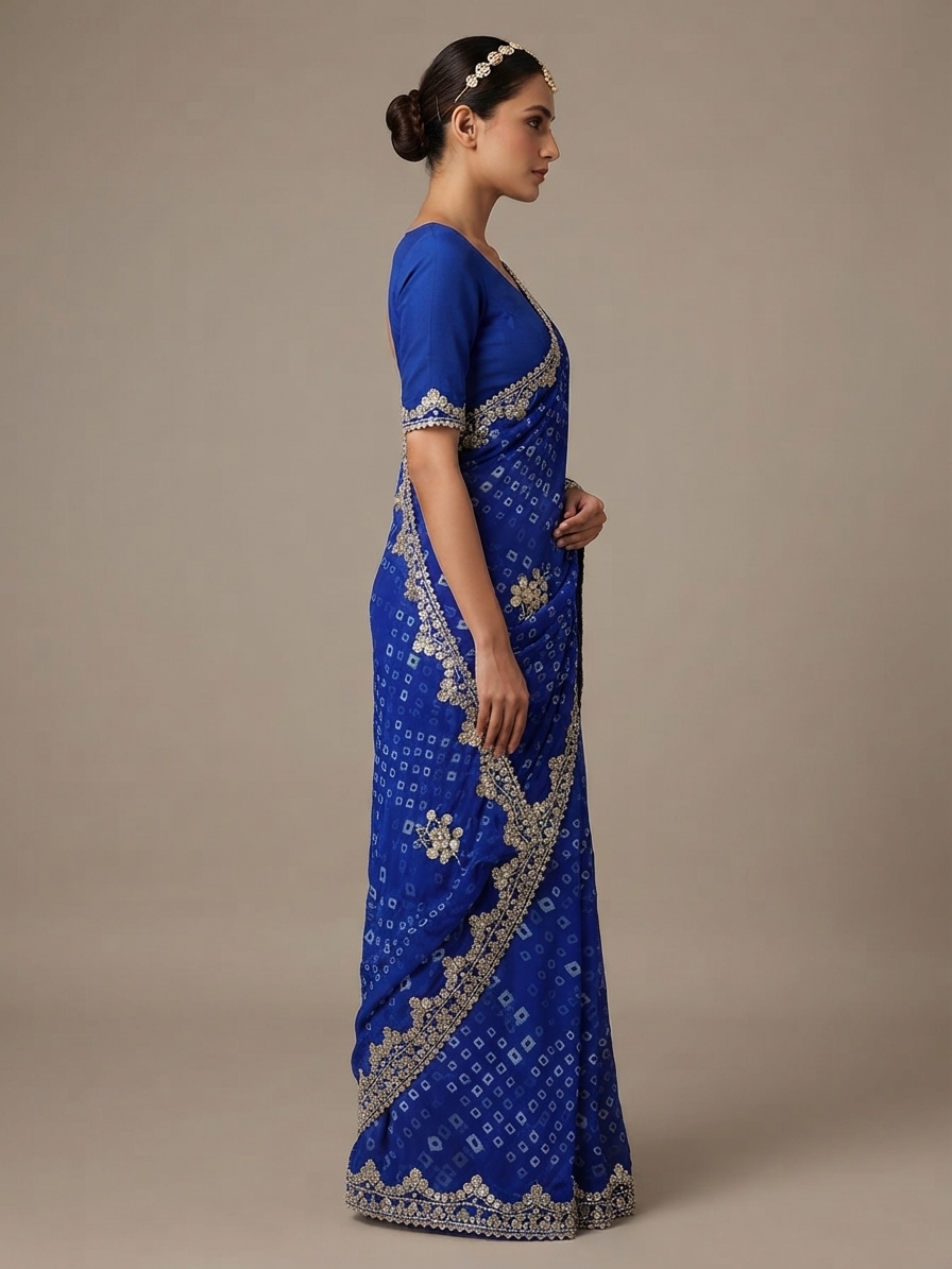 Bandhani Saree — Model — right side view