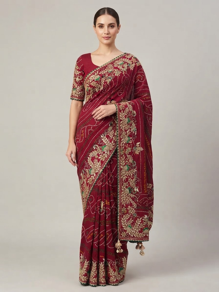 Bandhani Saree — Model — front view