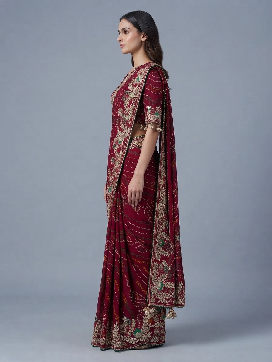 Bandhani Saree — Model — left side view