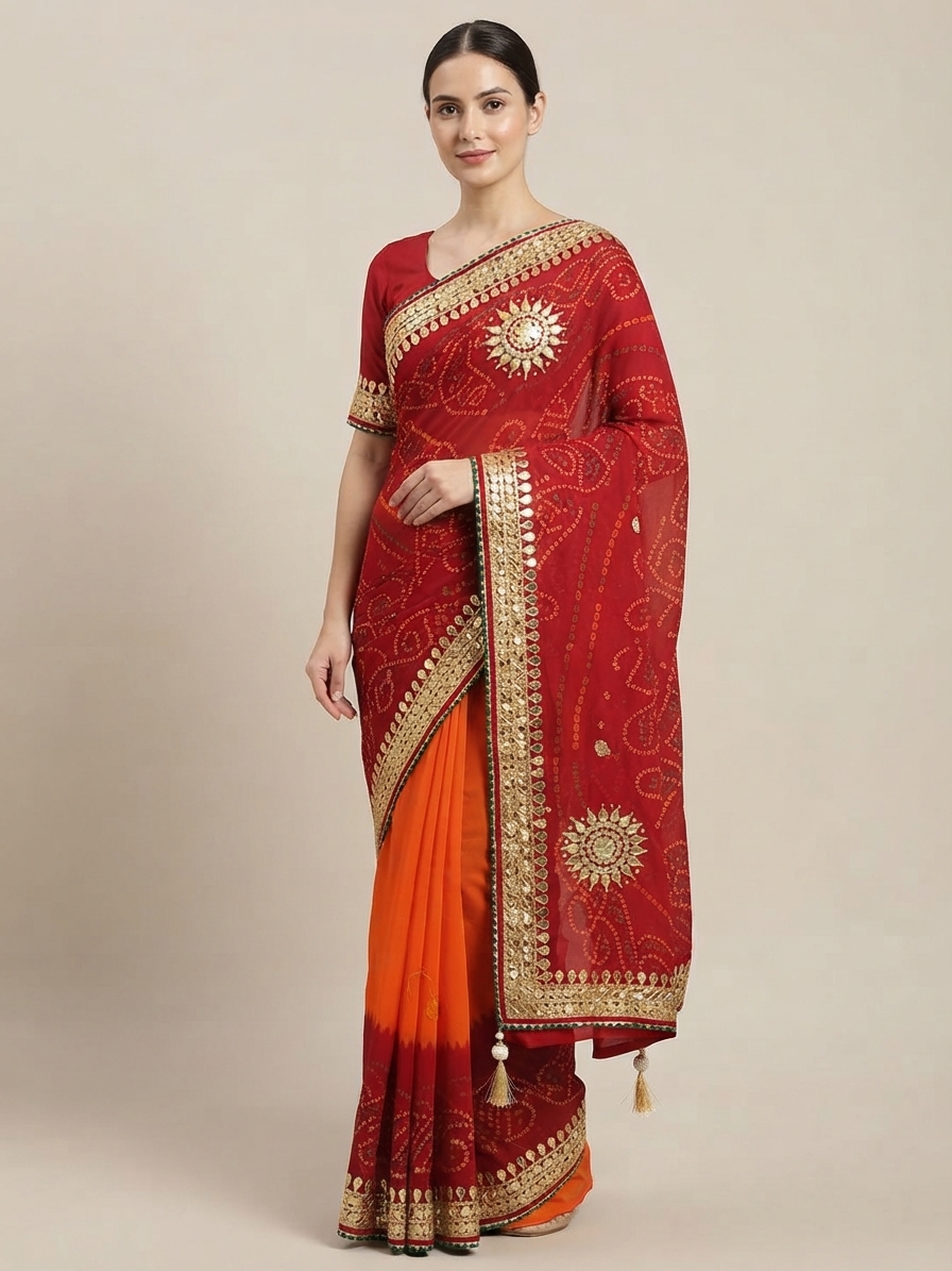 Bandhani Saree — Model — front view