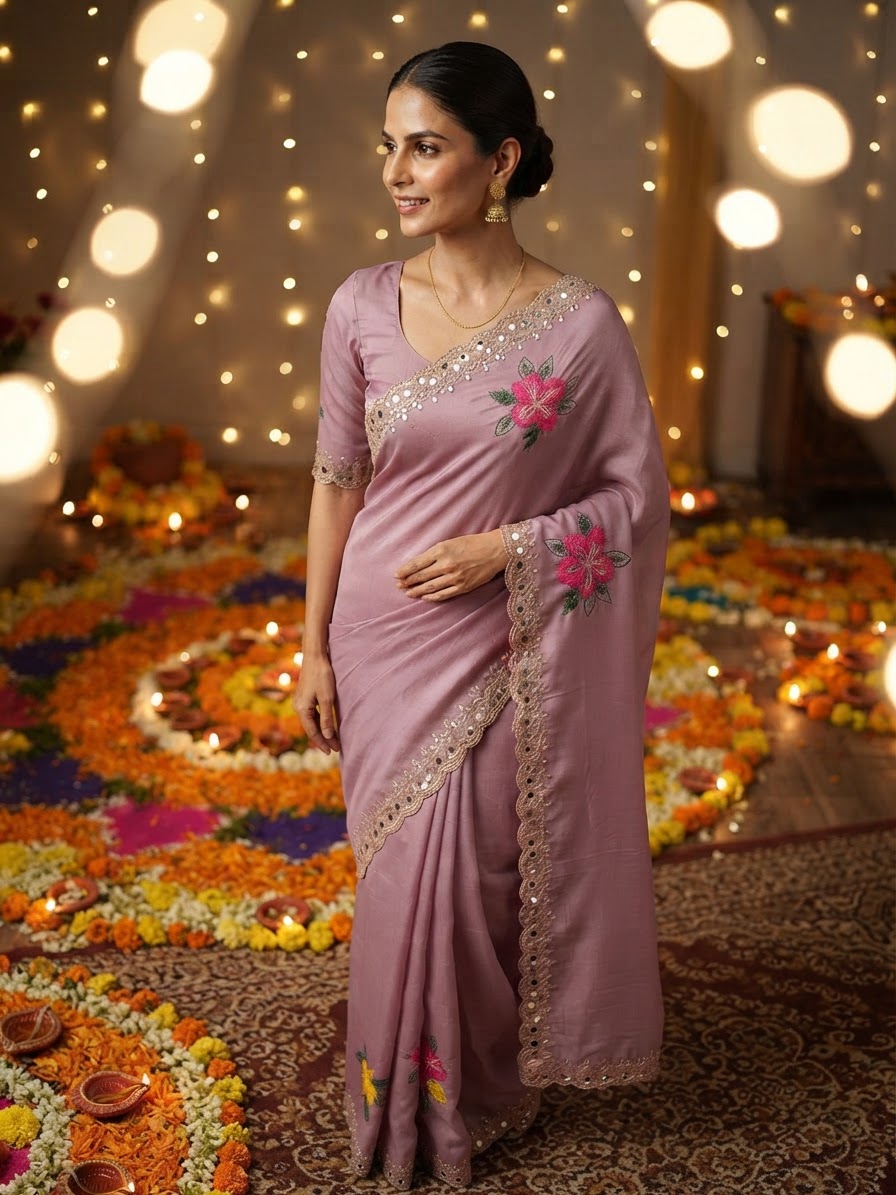Festive woman wearing it · Diwali (diyas & rangoli)