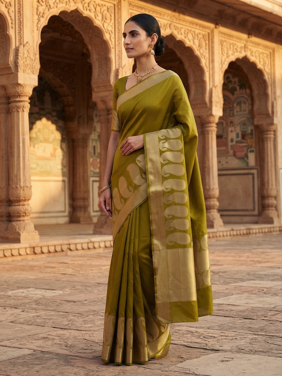 Festive woman wearing it · Palace courtyard