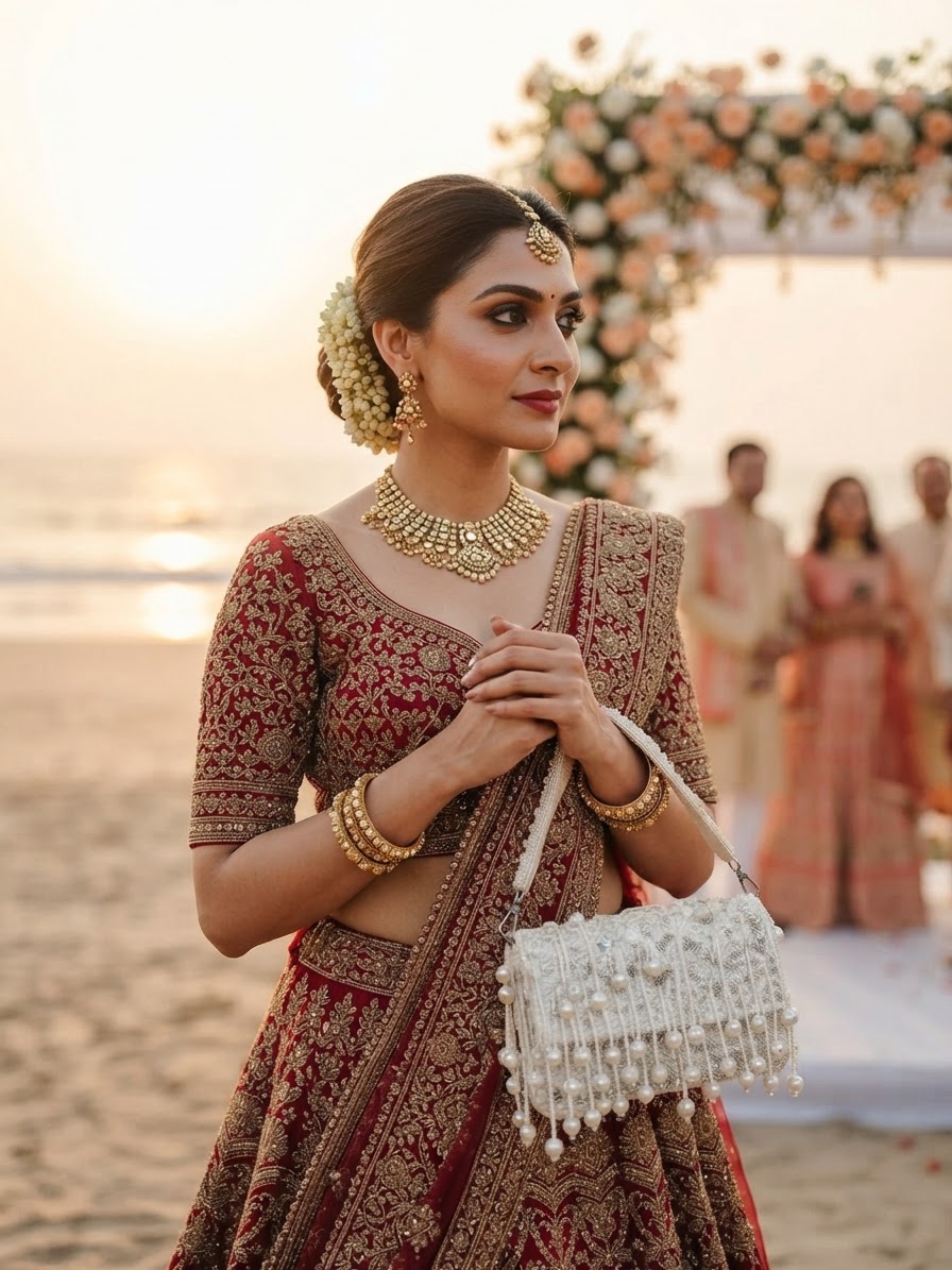 Pearl Embellished Ivory Flap Clutch Bag