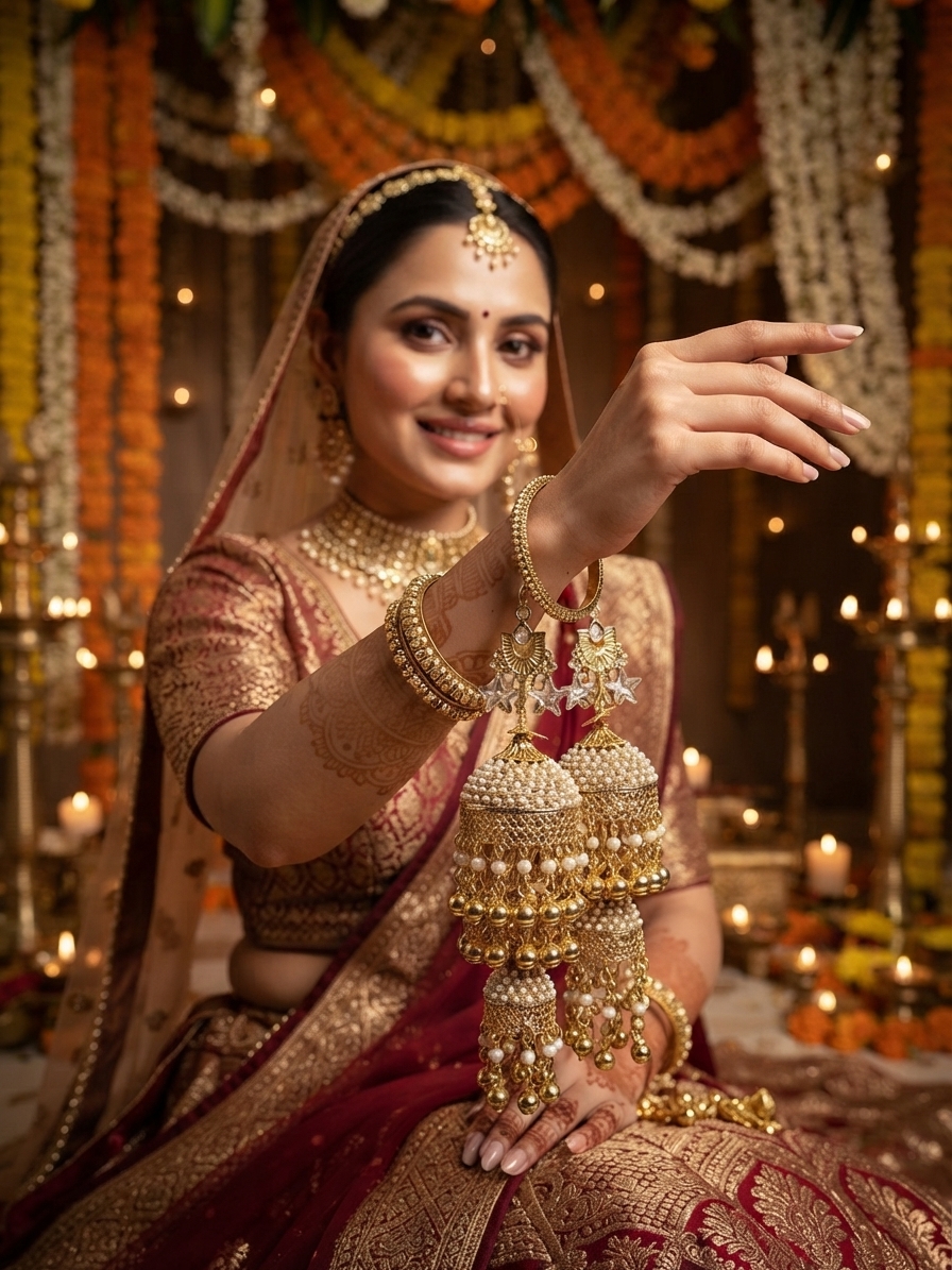 Gold Pearl Kundan Bridal Kaleera