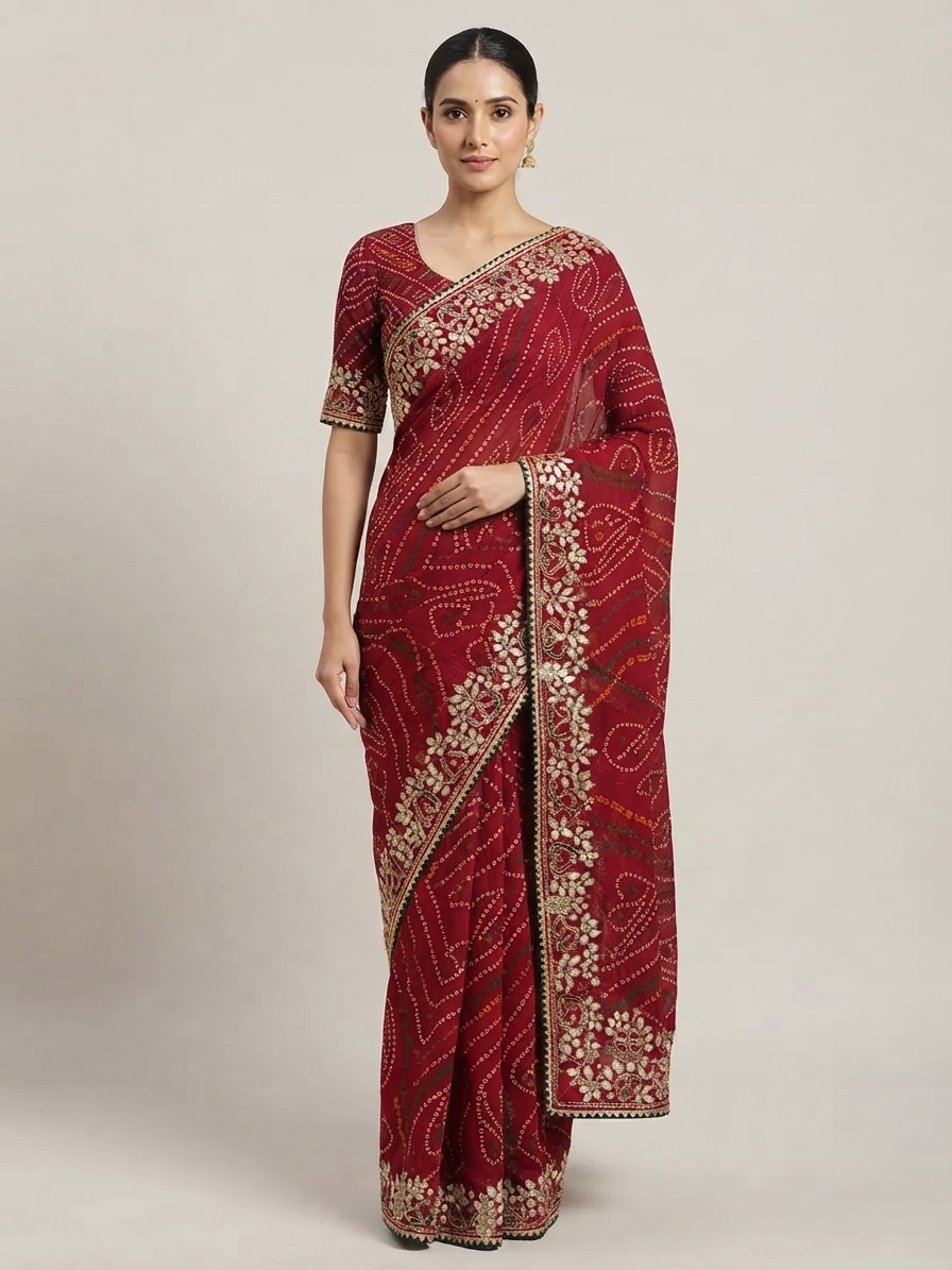 Bandhani Saree — Model — front view