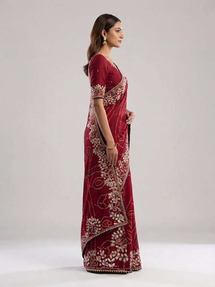Bandhani Saree — Model — right side view