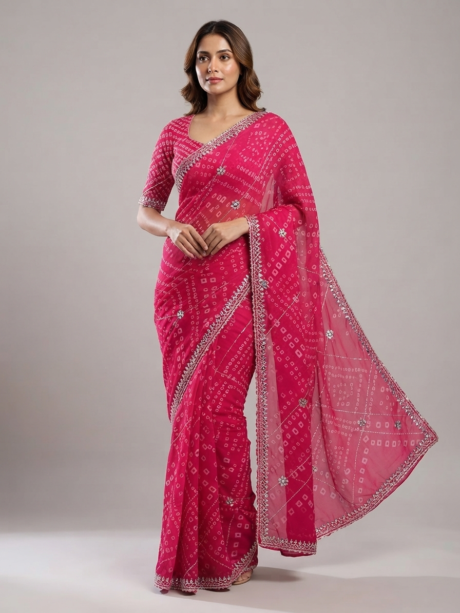 Bandhani Saree — Model — front view