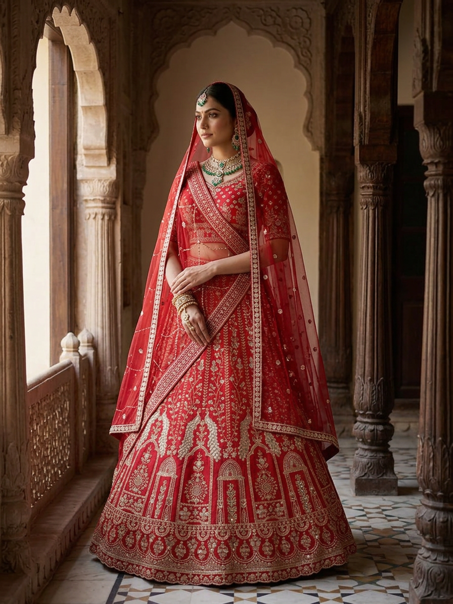 Bridal Lehnga — Indian bride wearing it · Heritage haveli