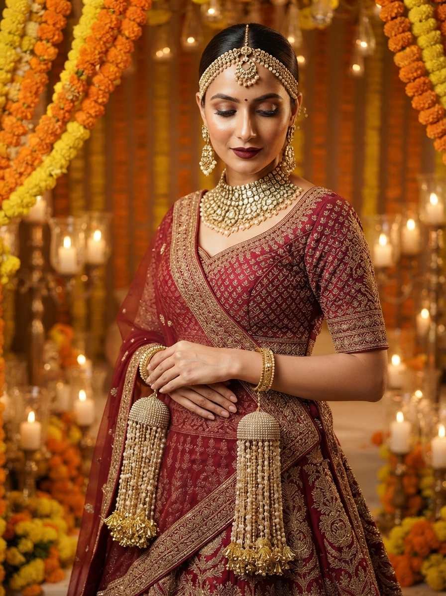 Gold Pearl Embellished Bridal Kaleera