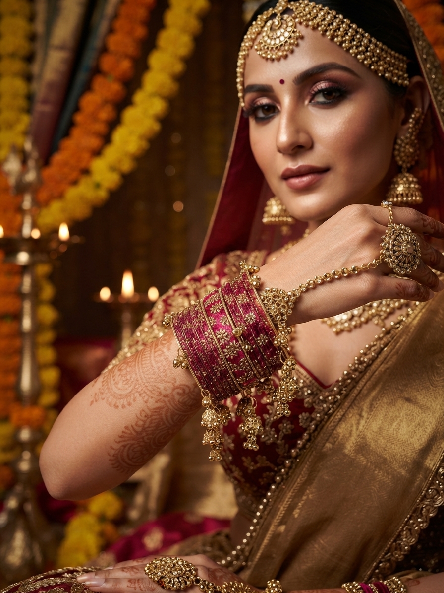 Rani Pink Stone and Pearl Embellished Hanging Charm Bangle Set