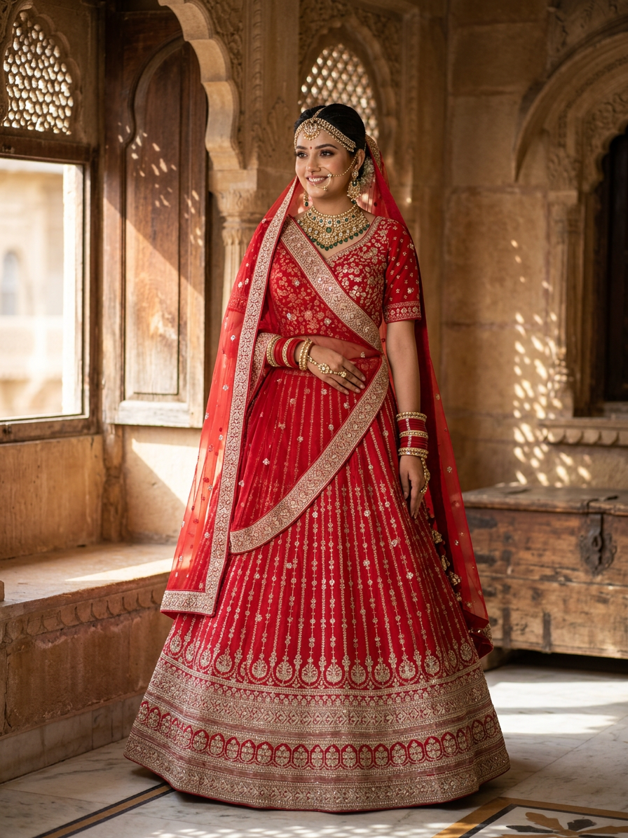 Bridal Lehnga — Indian bride wearing it · Heritage haveli