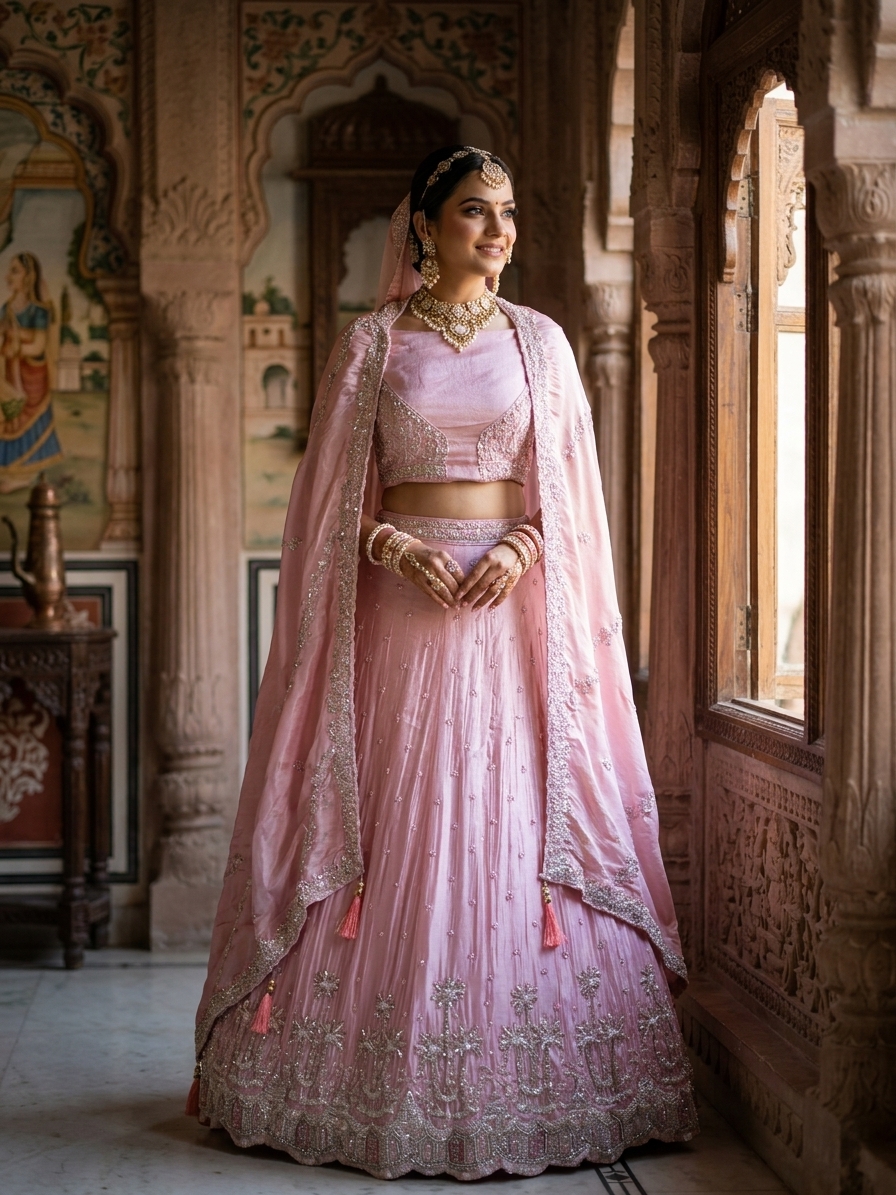 Pink Tissue Bridal Lehenga Set