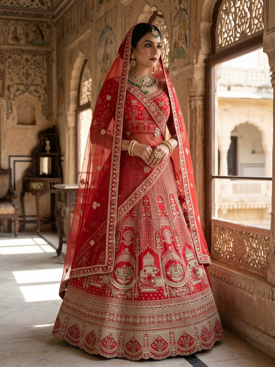 Red Bridal Lehenga with Intricate Embroidery