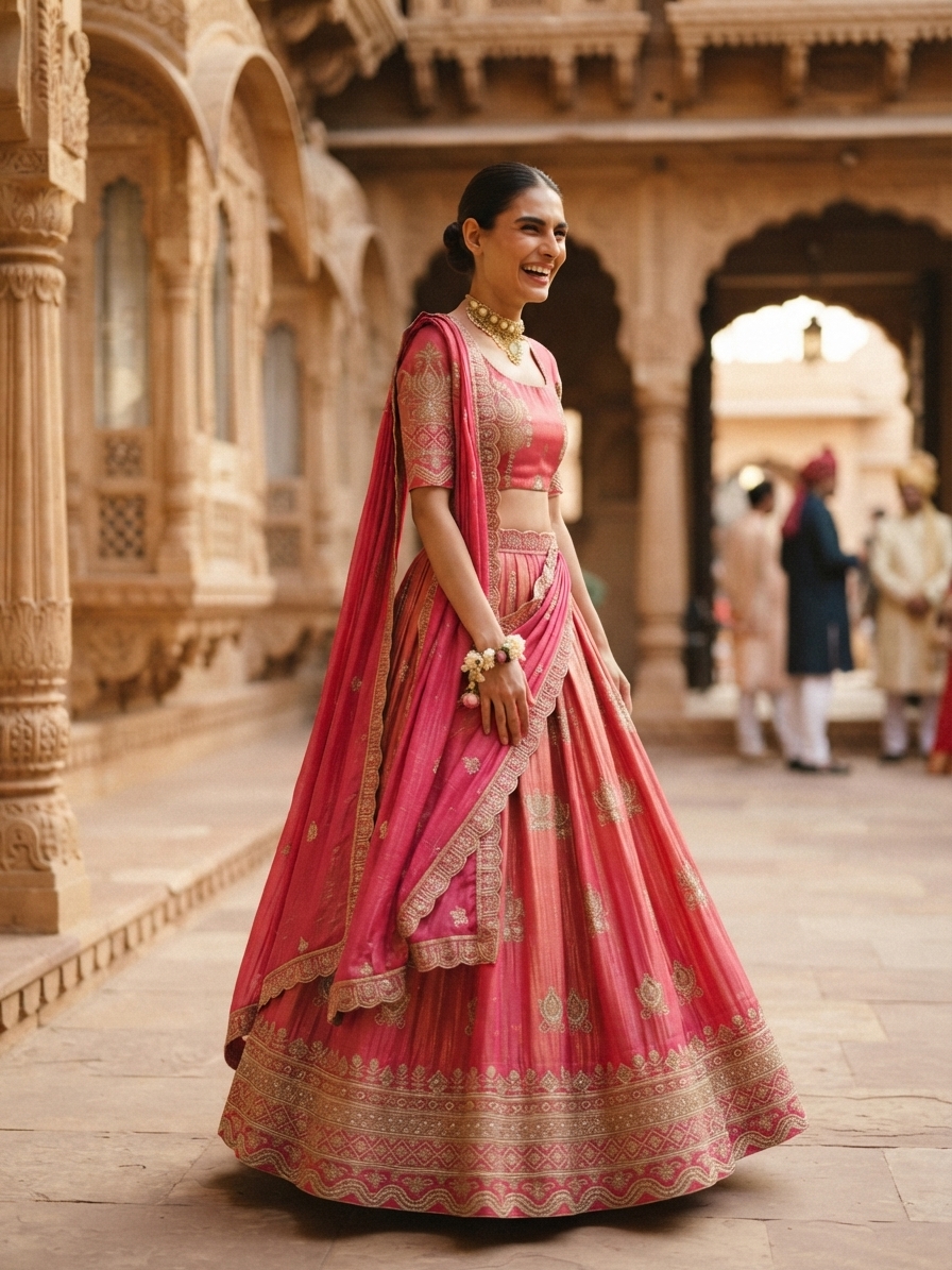 Pink Tissue Designer Lehenga Set