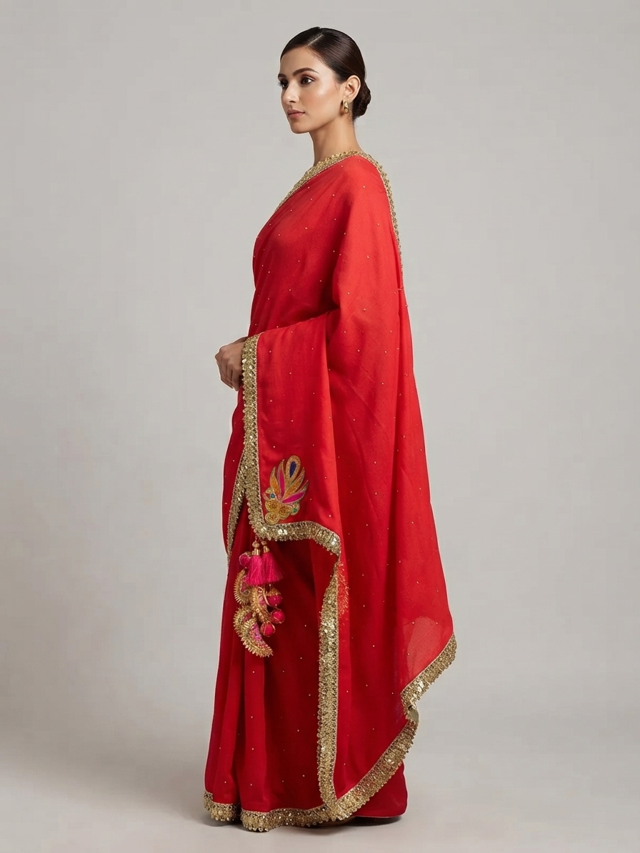 Red Embellished Pashmina Shawl
