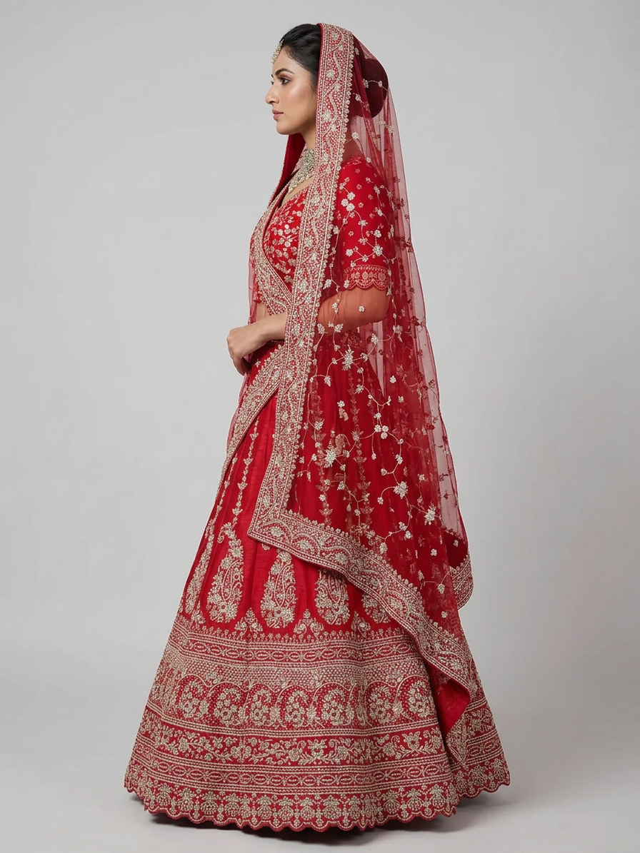 Bridal Lehnga - Anas - 1363 — Model — left side view
