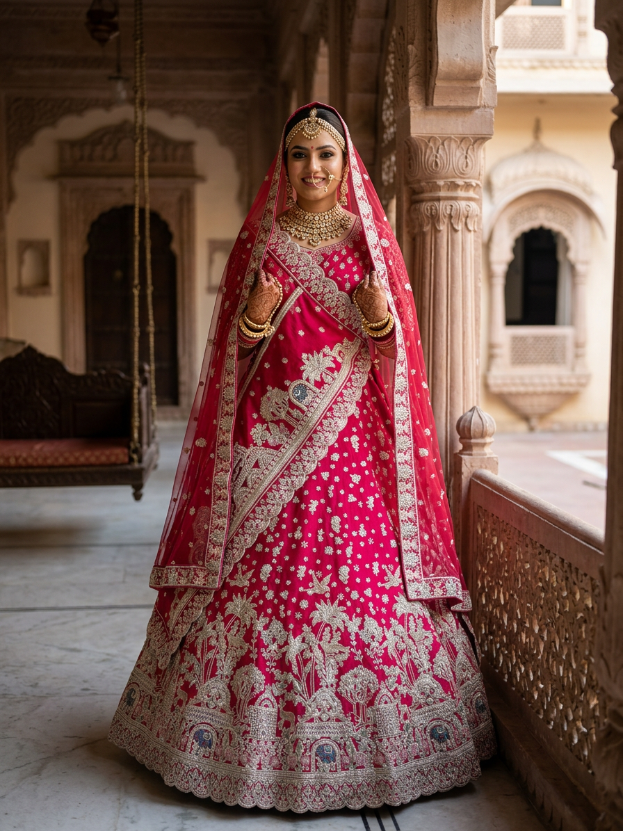 Bridal Lehnga — Indian bride wearing it · Heritage haveli
