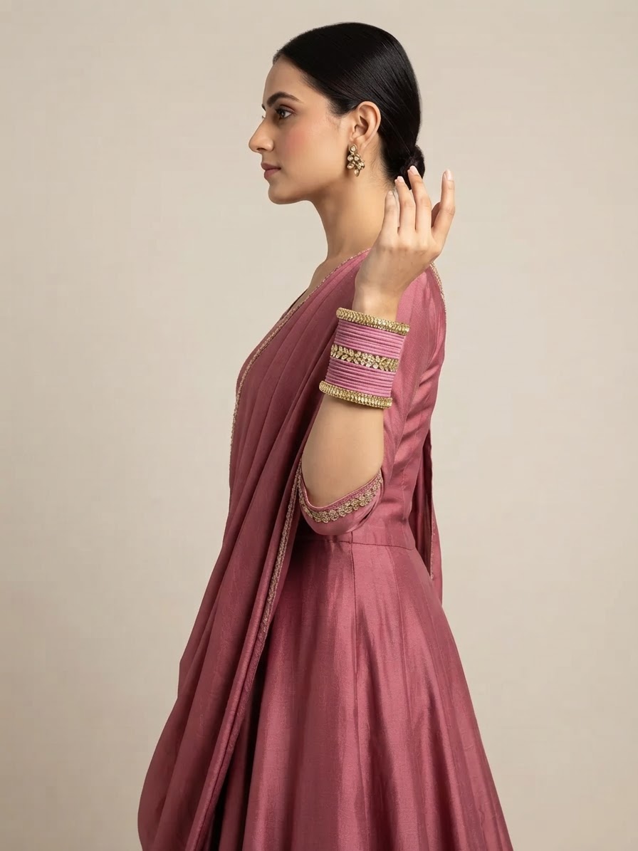 Pink Velvet Stone-Embellished Bangle Set