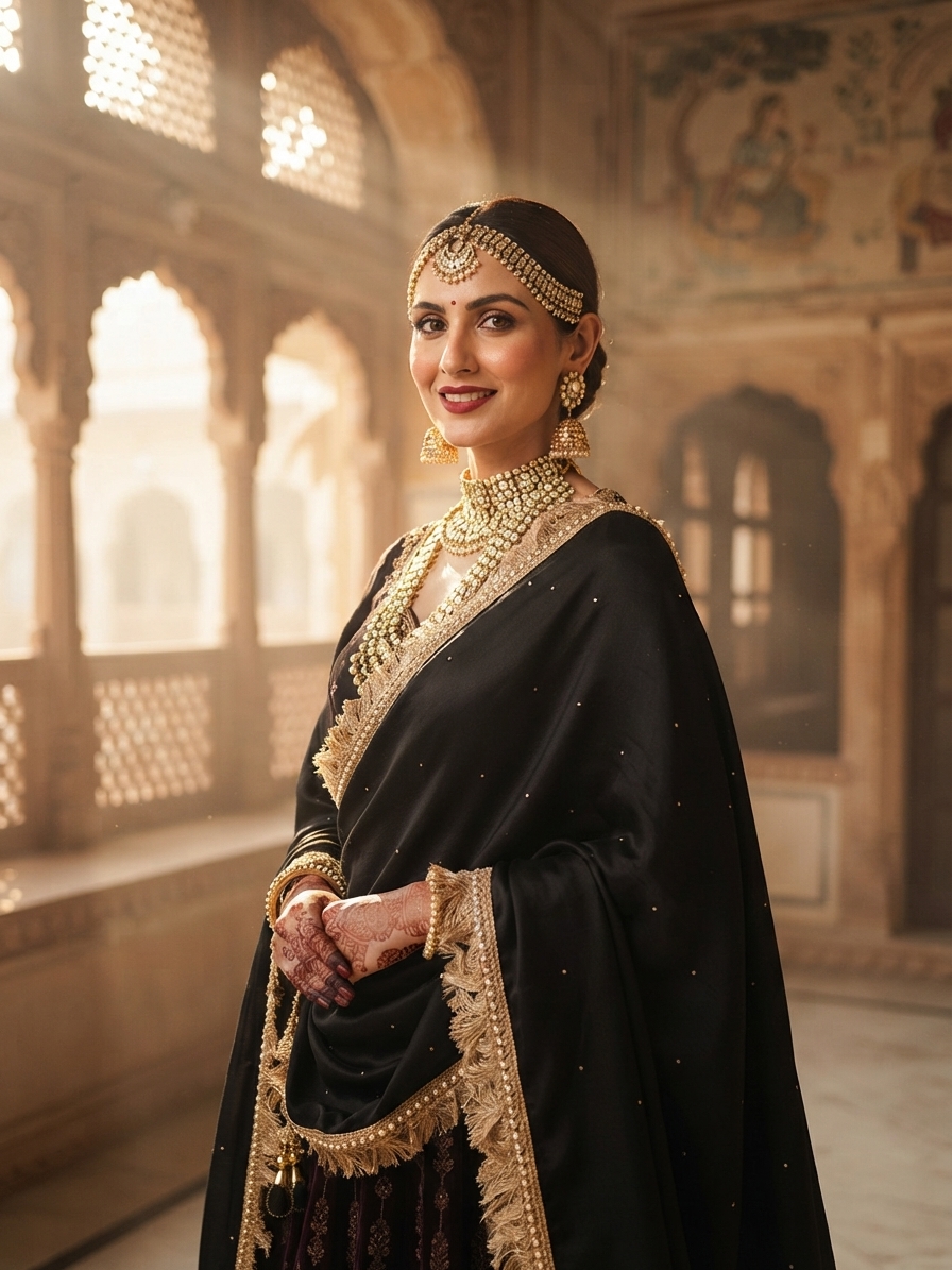 Black Pashmina Shawl with Gold Embellishments