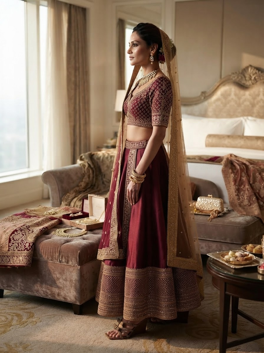 Festive woman wearing it · Luxury hotel suite