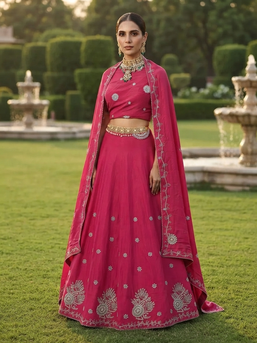 Rani Pink Crepe Designer Lehenga Set