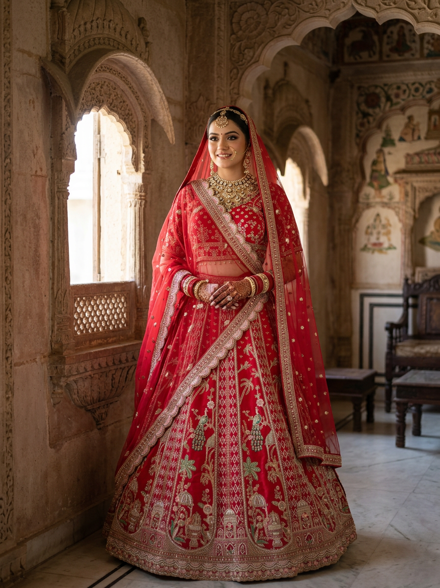 Bridal Lehnga — Indian bride wearing it · Heritage haveli