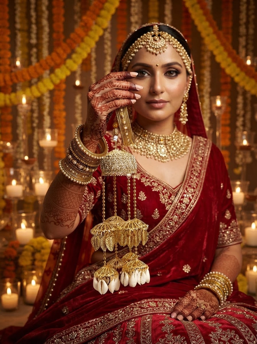 Gold-Tone Bridal Kaleera with Pearl and Shells