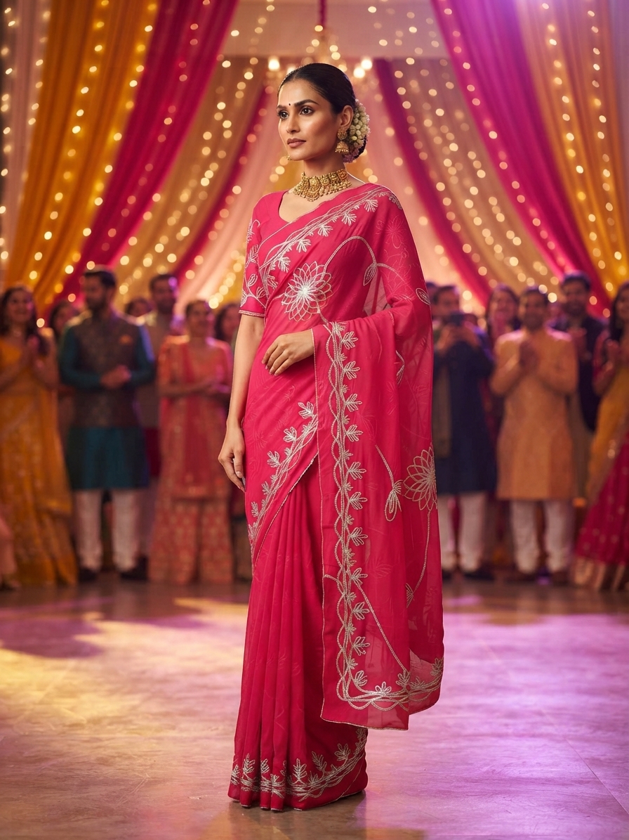 Pink Georgette Gota Patti Designer Saree
